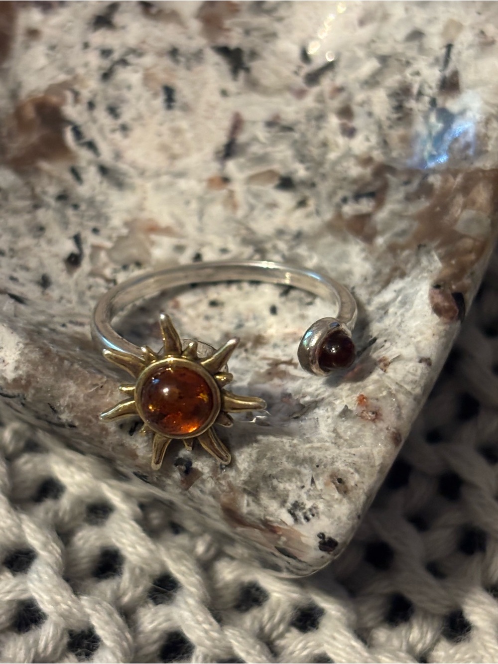 Source Unknown Amber Sunburst Open Ring - Silver & Gold-Tone